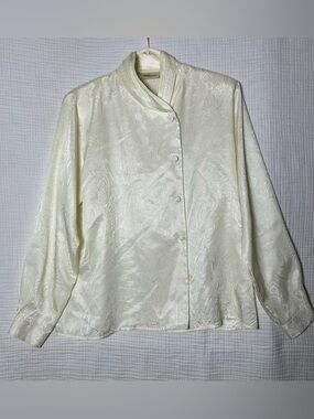 VTG 80’s Mandarin Collar-Side Buttons-Paisly Jacard BLOUSE-16M-Secretary Chic